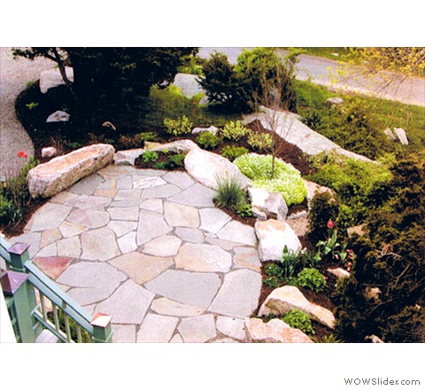 Stone patio and benches